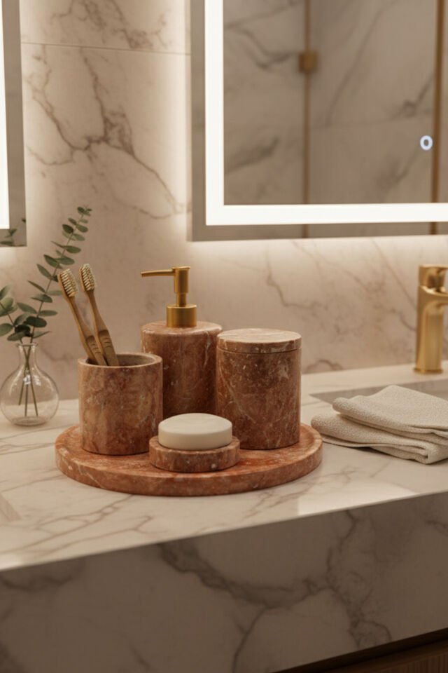 Traverten Mermer Banyo Seti 5’li