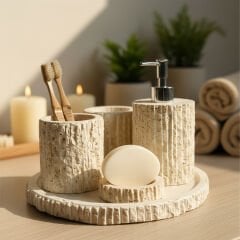 Traverten Mermer Banyo Seti 5’li