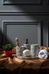 Traverten Mermer Banyo Seti 5’li Silver Travertine