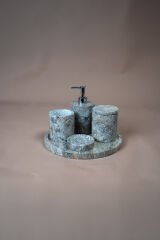 Traverten Mermer Banyo Seti 5’li Silver Travertine
