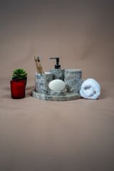 Traverten Mermer Banyo Seti 5’li Silver Travertine