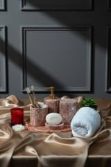 Traverten Mermer Banyo Seti 5’li Flamingo Pink