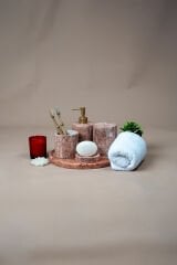 Traverten Mermer Banyo Seti 5’li Flamingo Pink
