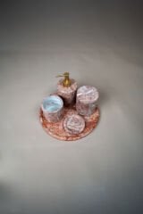 Traverten Mermer Banyo Seti 5’li Flamingo Pink