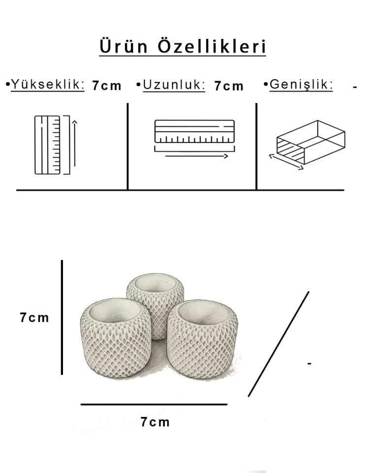 Rete Seramik Gözenek Dokulu 3 lü Obje Seti Ekru (7x7 cm)