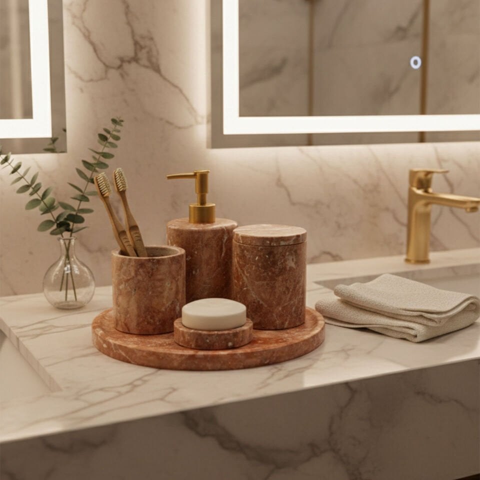 Traverten Mermer Banyo Seti 5’li