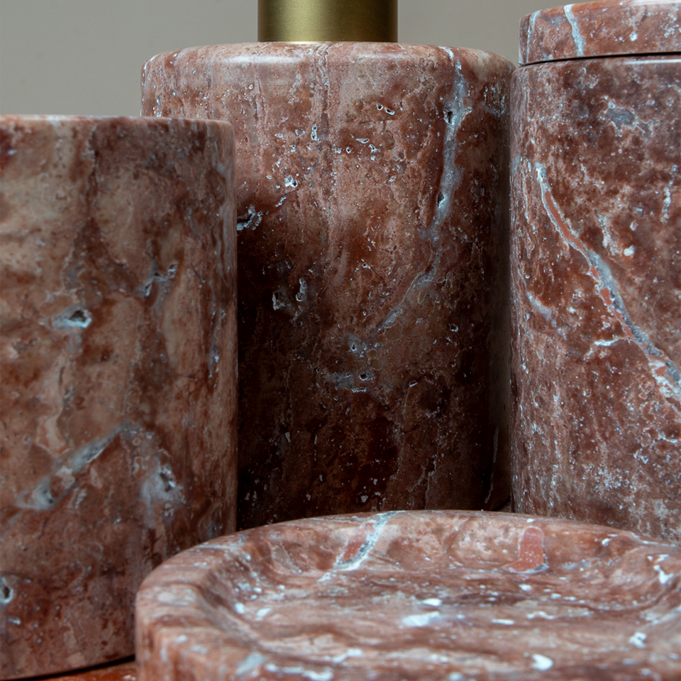 Traverten Mermer Banyo Seti 5’li  - Flamingo Pink