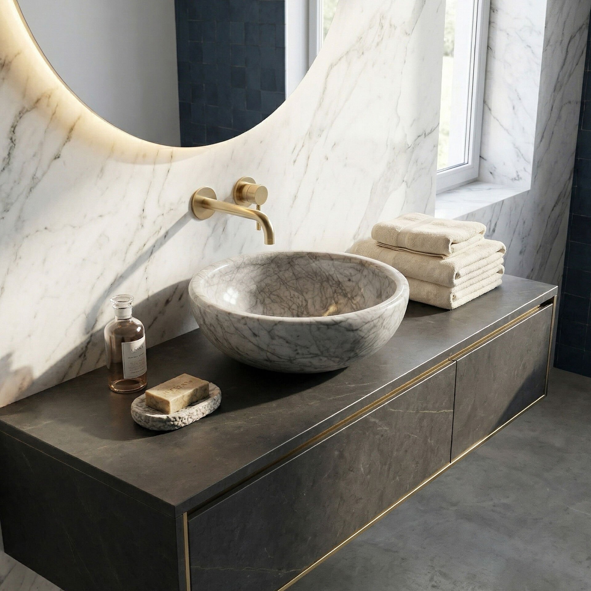 Luxe Dark Mermer Çanak Lavabo