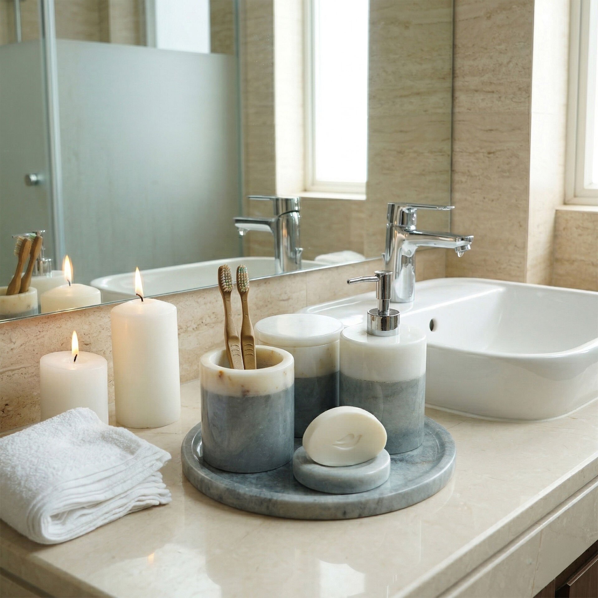 Doğal Mermer Banyo Seti 5’li