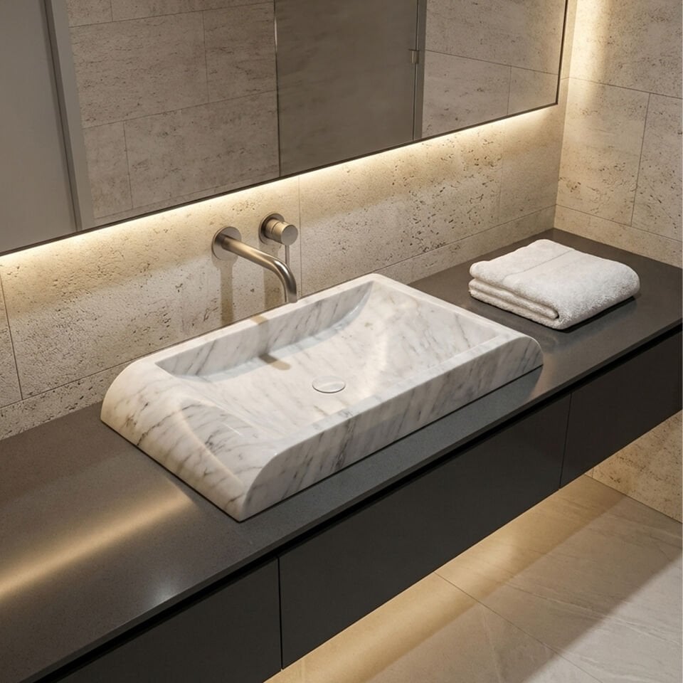 Flow Mermer Blok Lavabo