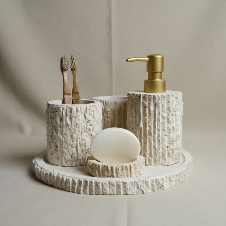 Traverten Mermer Banyo Seti 5’li