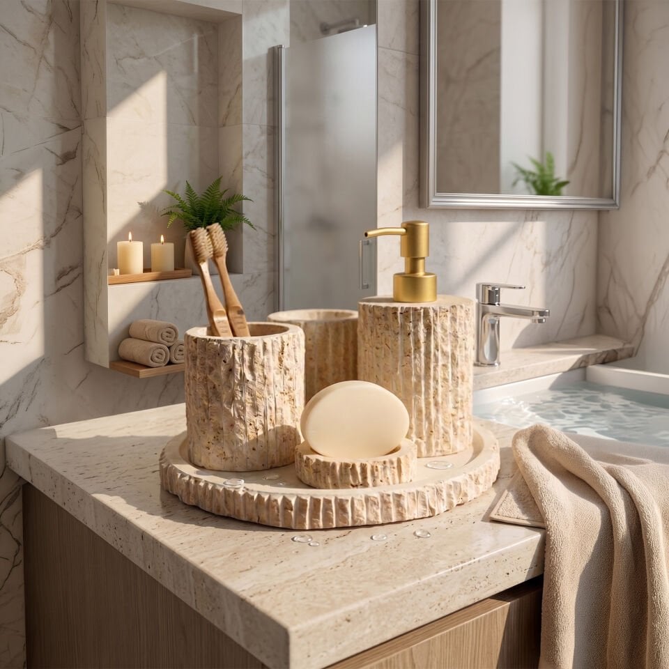 Traverten Mermer Banyo Seti 5’li