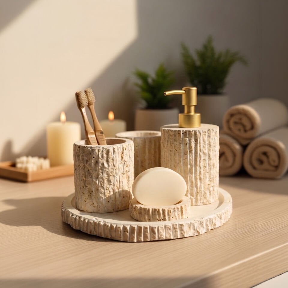 Traverten Mermer Banyo Seti 5’li