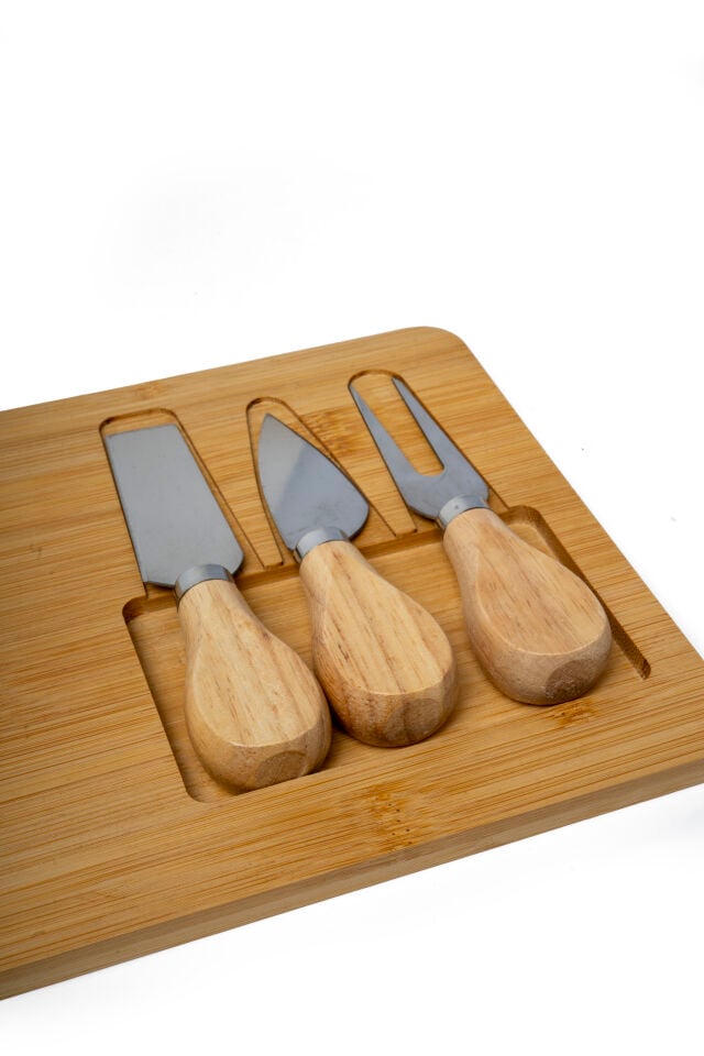 Natura Bambu 3 Peynir Bıçaklı Şarküteri Sunum Tahtası (30x17 cm)