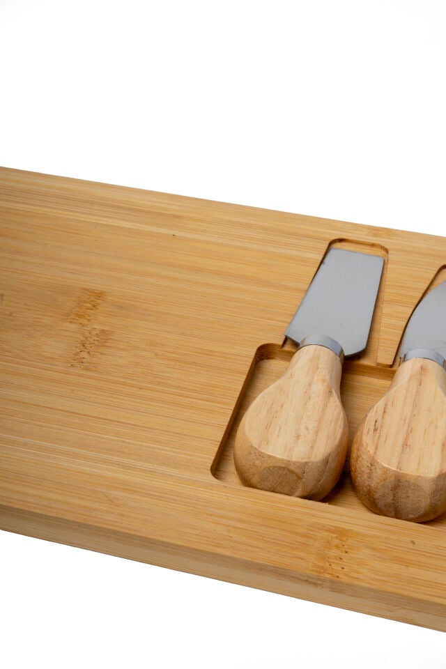 Natura Bambu 3 Peynir Bıçaklı Şarküteri Sunum Tahtası (30x17 cm)