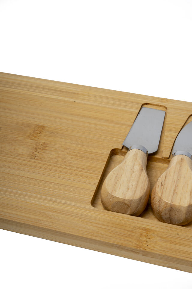 Natura Bambu 3 Peynir Bıçaklı Şarküteri Sunum Tahtası (30x17 cm)