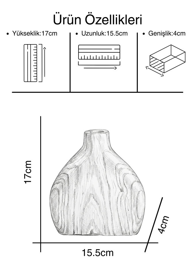 Forest Oval Form Rustik Vazo Ceviz