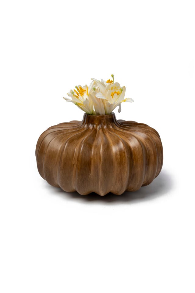 Pumpkin Seramik Vazo Ahşap Görünümlü