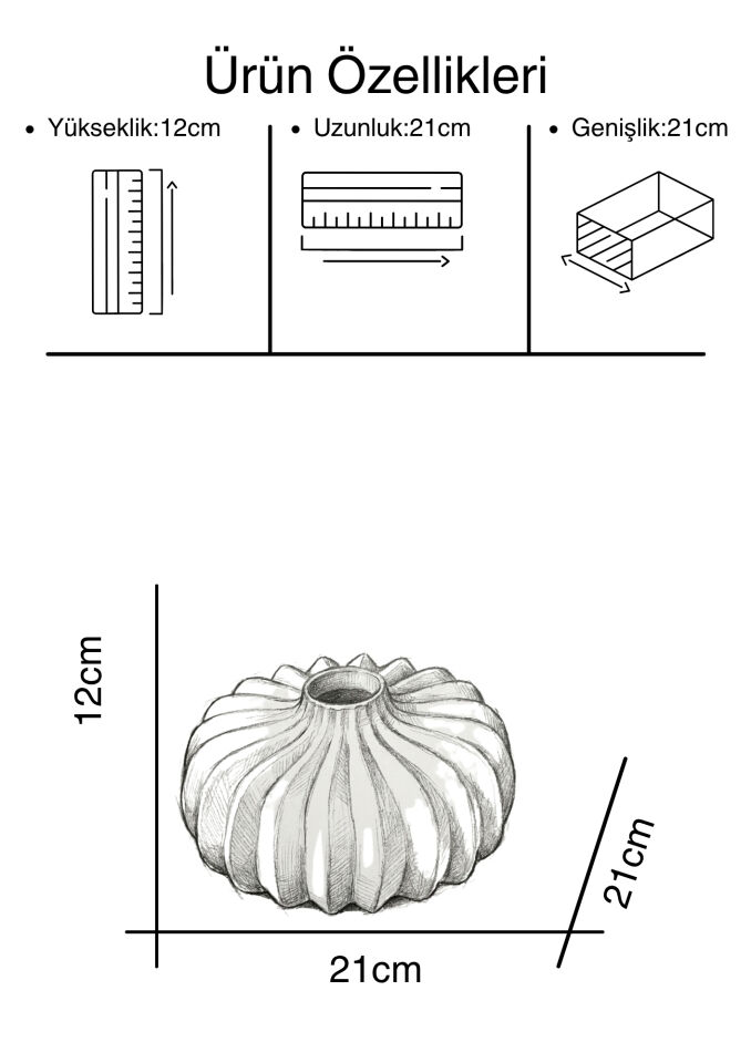 Pumpkin Seramik Vazo Mat Beyaz