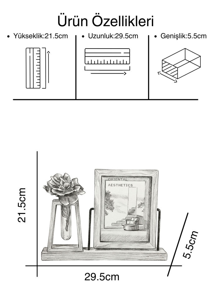 Frame & Flora Askılı Fotoğraf Çerçevesi ve Vazo 5''x7''
