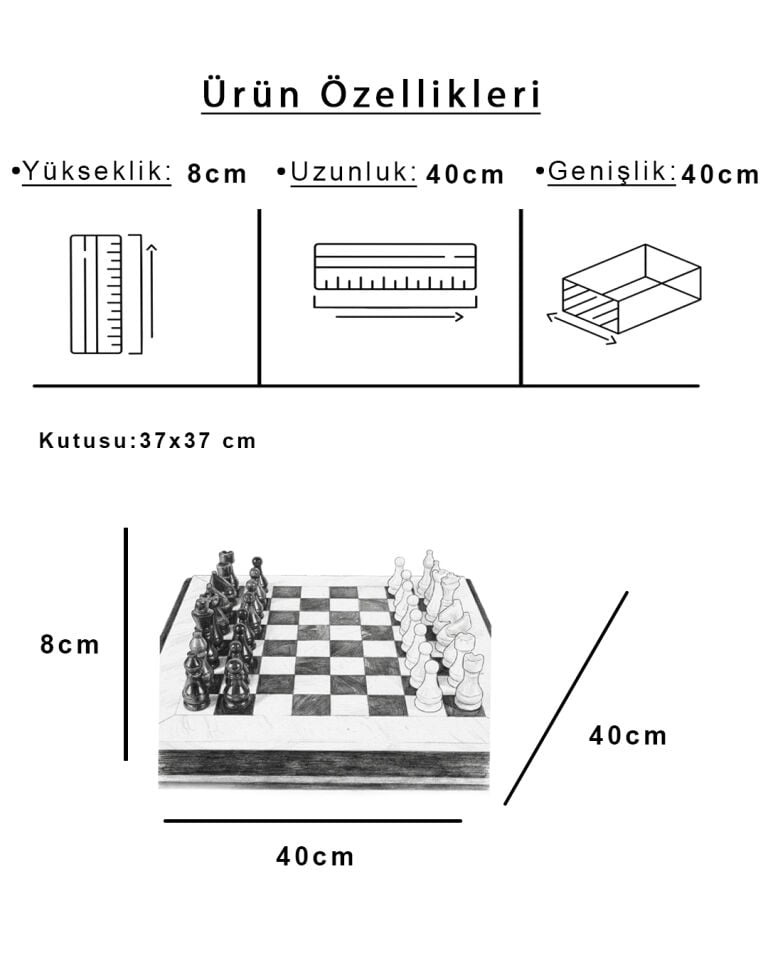 Chess Mermer Satranç Takımı L Siyah-Beyaz