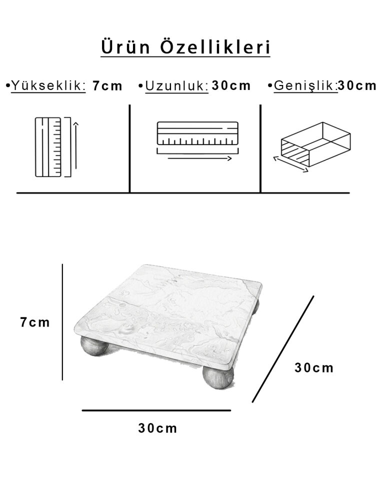 Royal Mermer Kare Sunum Standı  Diana Royal (30x30 cm)