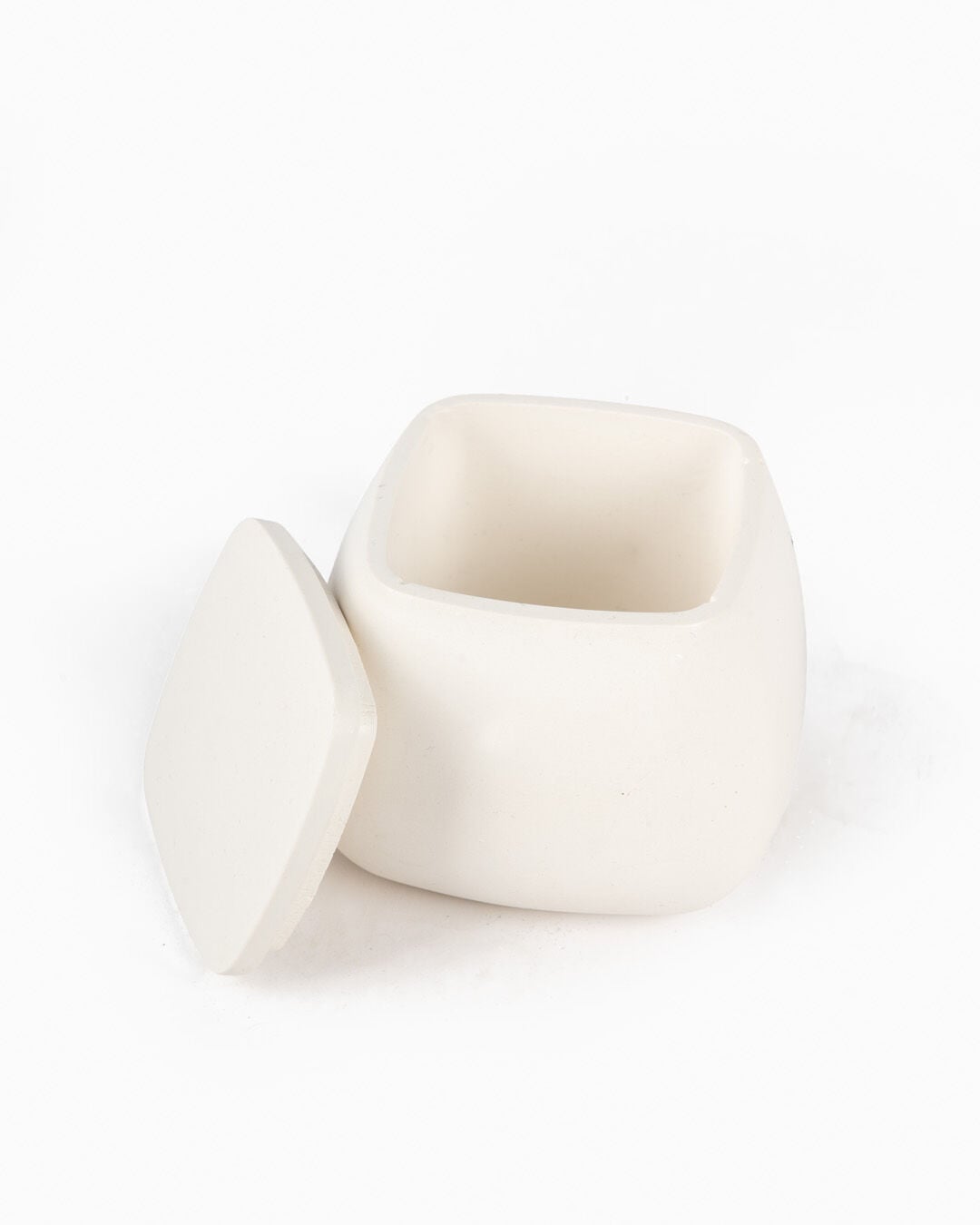 Cubo Seramik Kapaklı Saklama Kutusu Beyaz (6x6 cm)