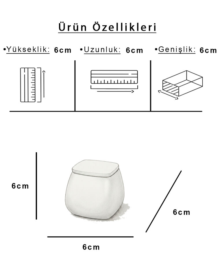 Cubo Seramik Kapaklı Saklama Kutusu Beyaz (6x6 cm)