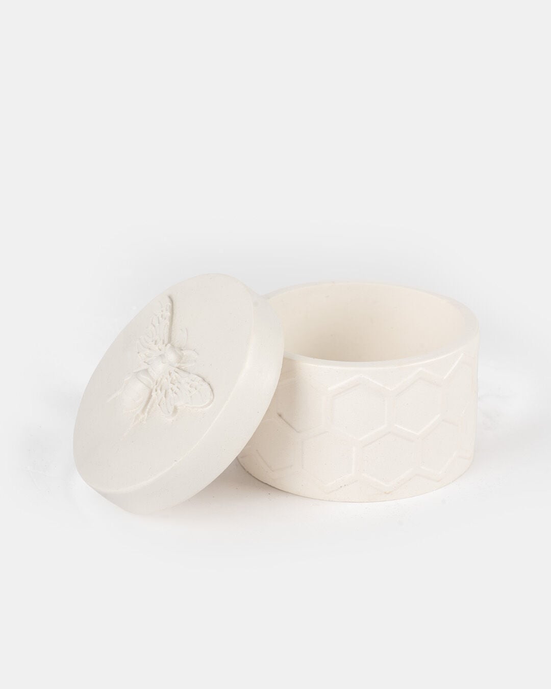 Honeycomb Seramik Petek Dokulu Kapaklı Mücevher Kutusu Ekru (8x6 cm)