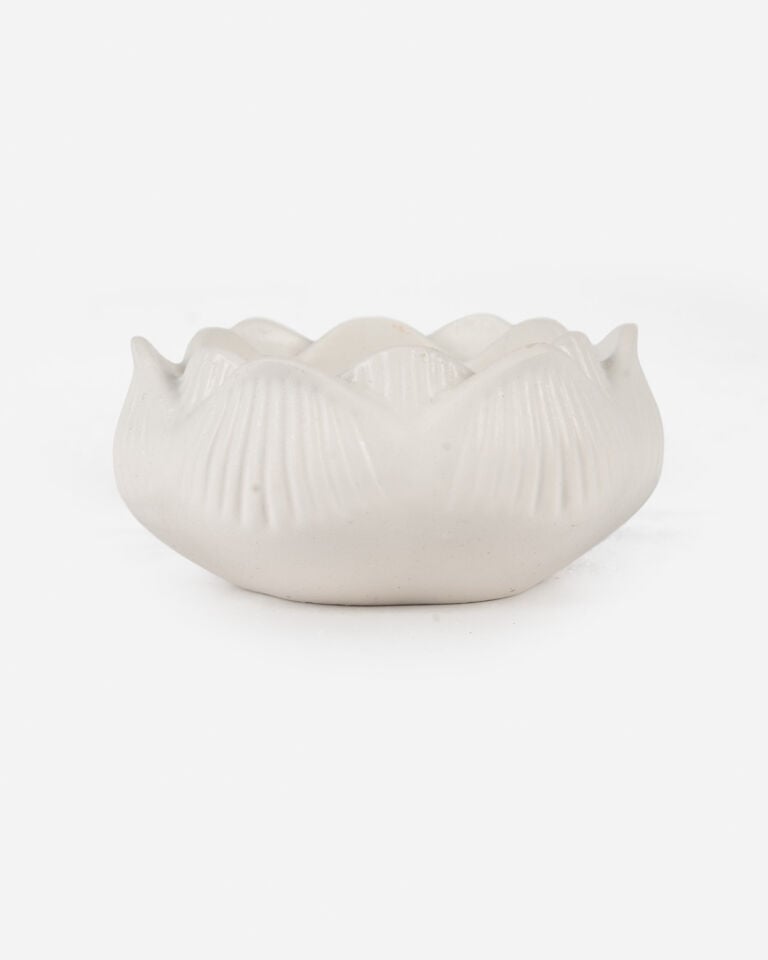 Lotus Seramik Çiçek Formlu Mumluk Beyaz (8x4 cm)