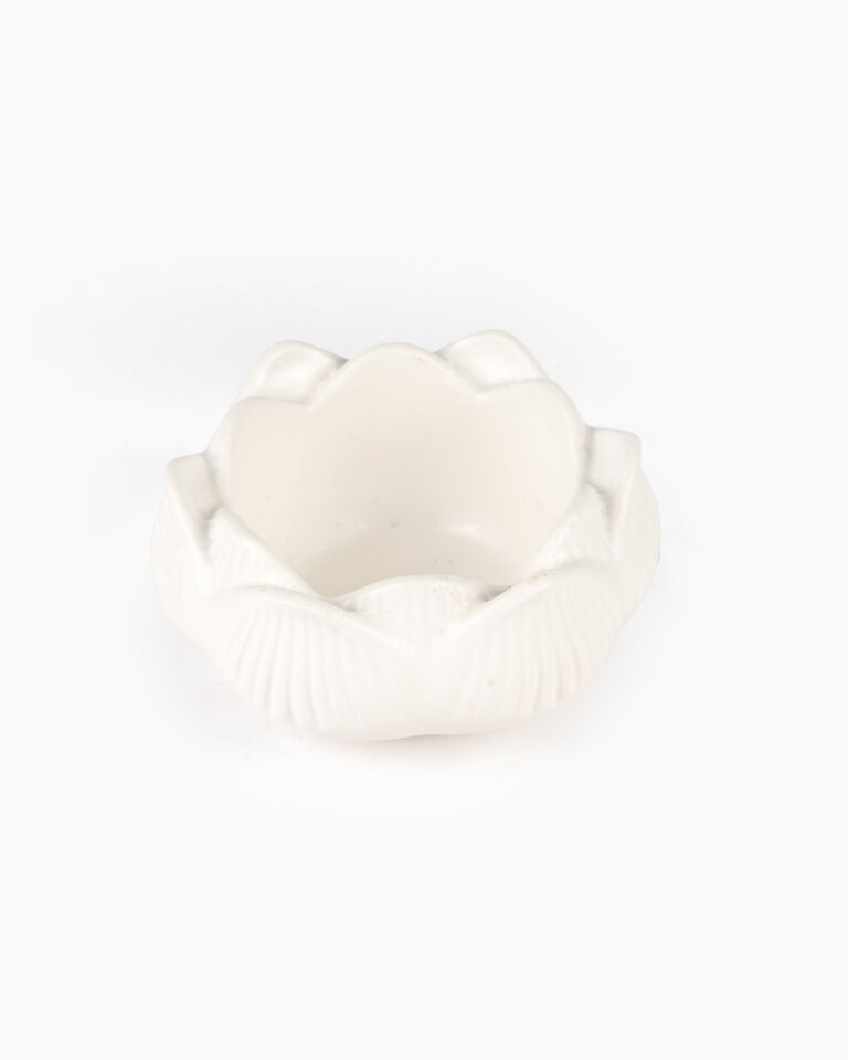 Lotus Seramik Çiçek Formlu Mumluk Beyaz (8x4 cm)