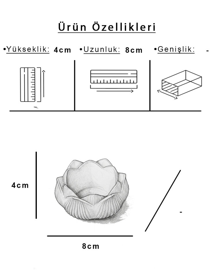 Lotus Seramik Çiçek Formlu Mumluk Beyaz (8x4 cm)