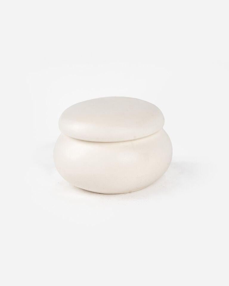 Sotto Seramik Kapaklı Mücevher ve Pamukluk Kutusu Ekru (6x4 cm)
