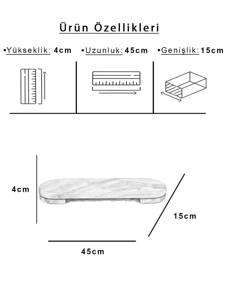Luvia Mermer Oval Sunum Standı Diana Royal (15x45 cm)