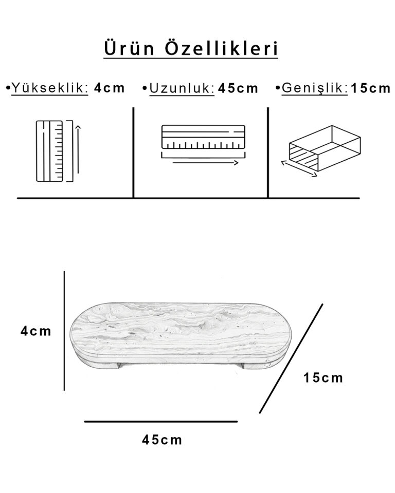 Luvia Mermer Oval Sunum Standı Traverten(15x45 cm)