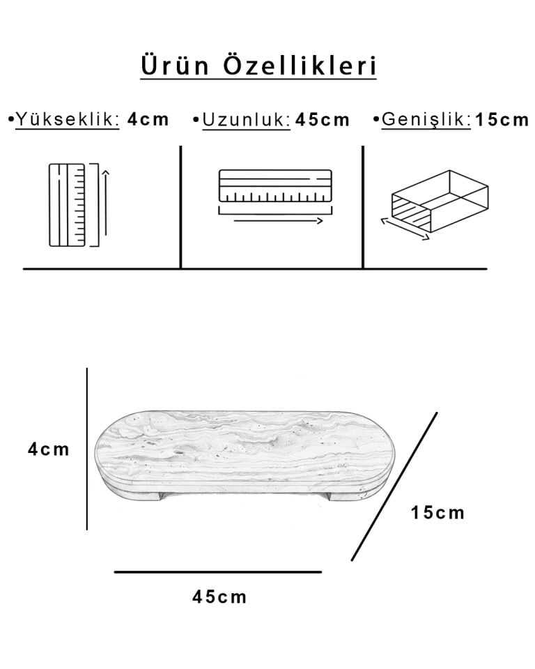 Luvia Mermer Oval Sunum Standı Traverten(15x45 cm)