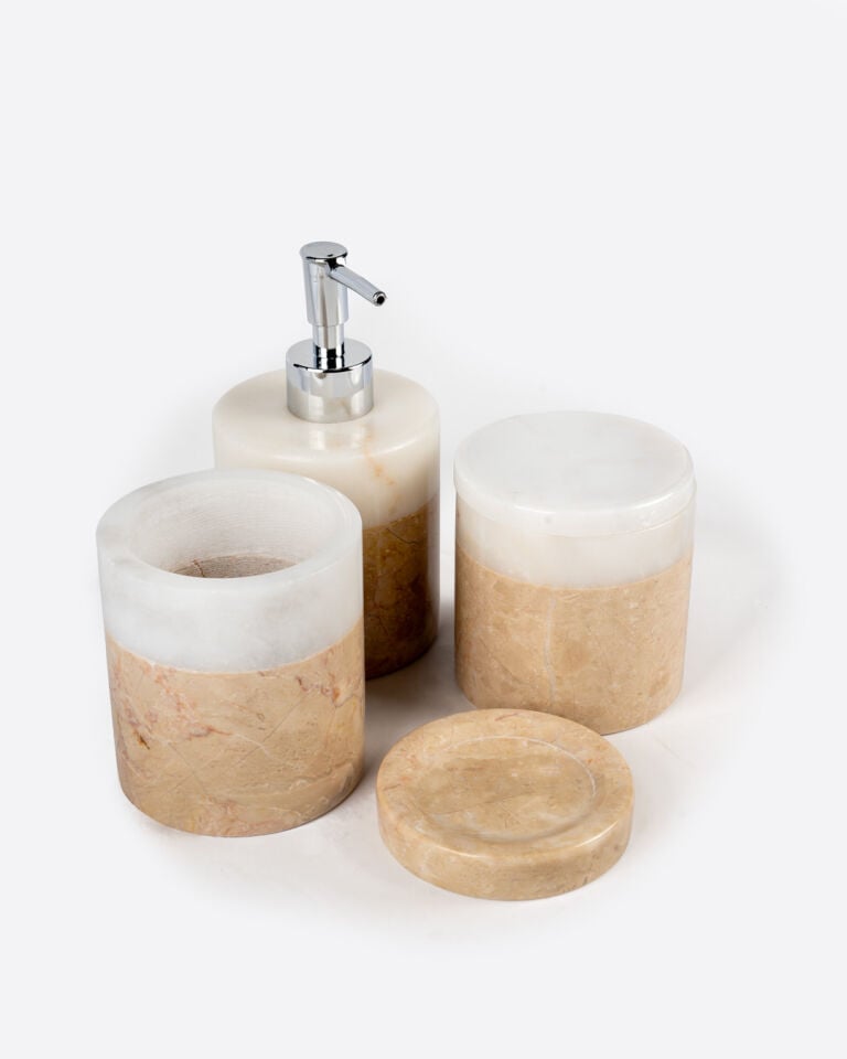 Duo Mermer 4'lü Banyo Seti Beyaz Bej
