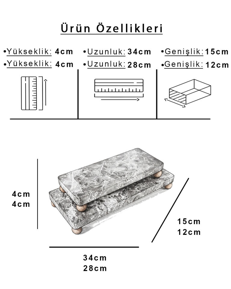 Alis Mermer 2'li Dikdörtgen Sunum Seti Emperador