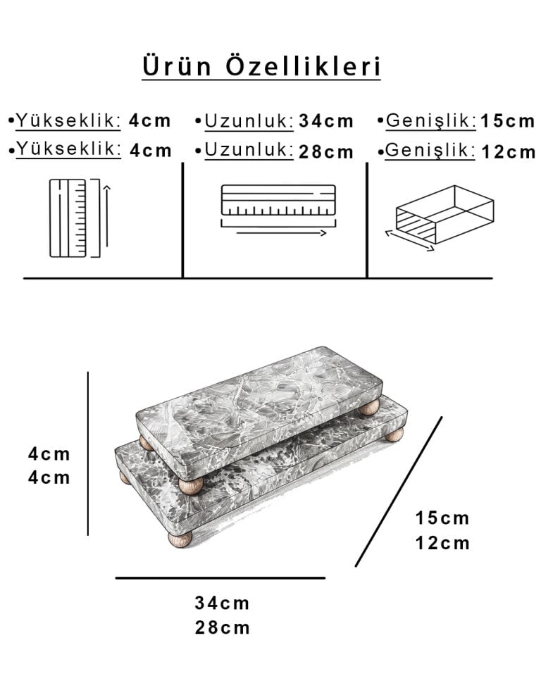 Alis Mermer 2 li Dikdörtgen Sunum Seti Emperador