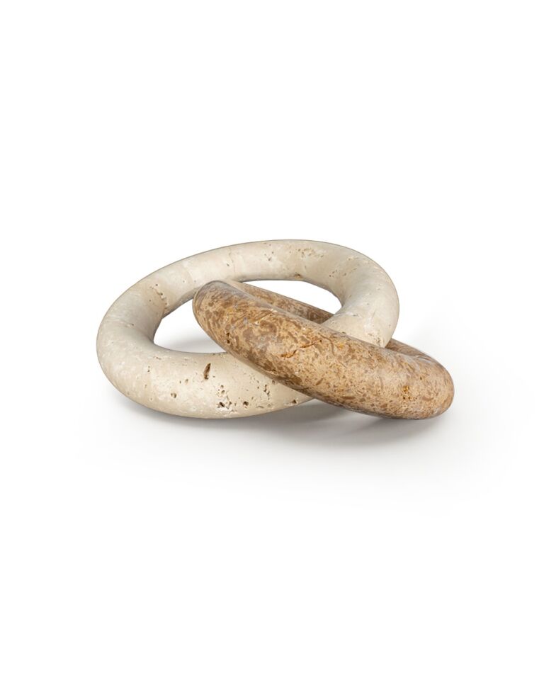 Lindos Traverten 2'li Dekoratif Halka Obje Naturel (19,5 cm / 13 cm)