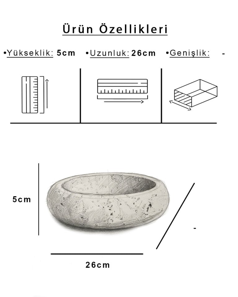 Sardis Doğal Traverten Yuvarlak Kase Traverten (26cm)